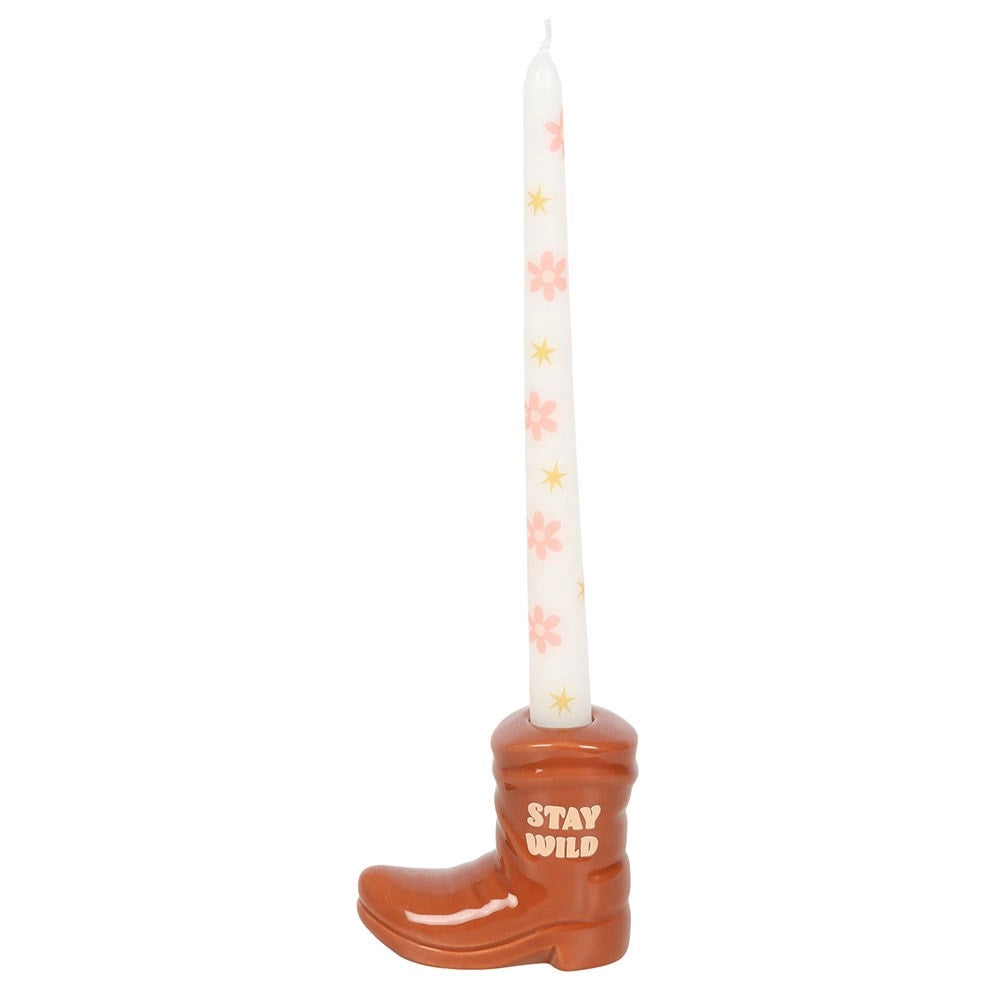 Cowboy Boot Candle Holder with Taper Candle