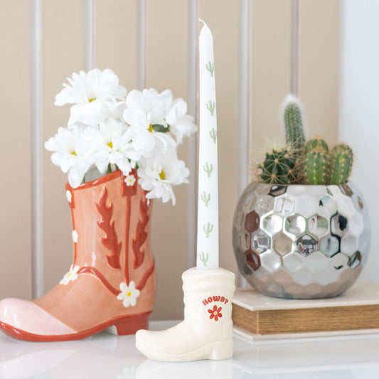 Cowboy Boot Candle Holder with Taper Candle
