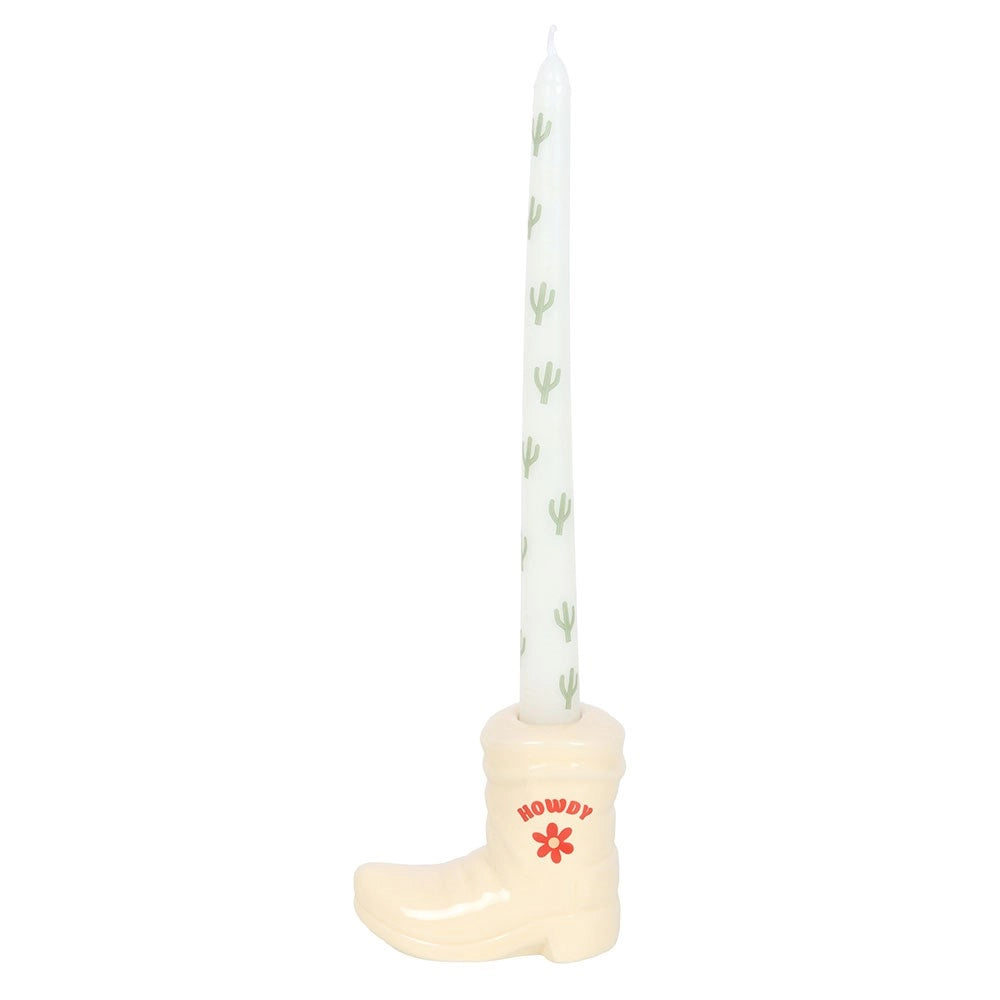 Cowboy Boot Candle Holder with Taper Candle
