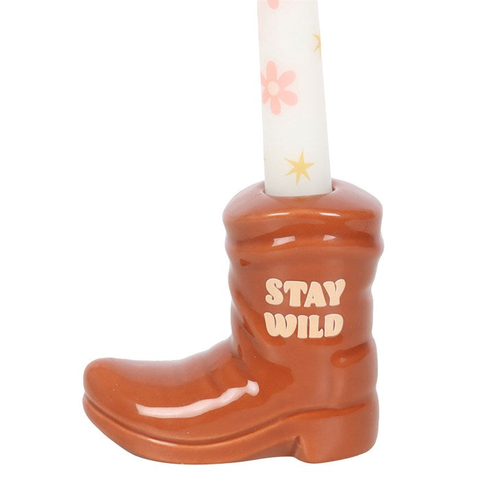 Cowboy Boot Candle Holder with Taper Candle