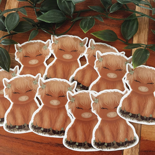 Highland Cow “Clover” sticker