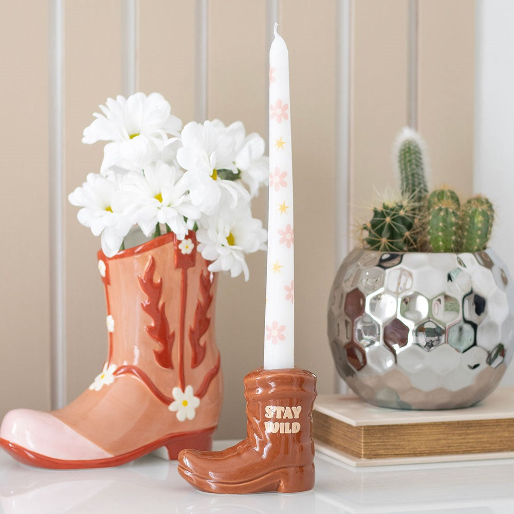 Cowboy Boot Candle Holder with Taper Candle