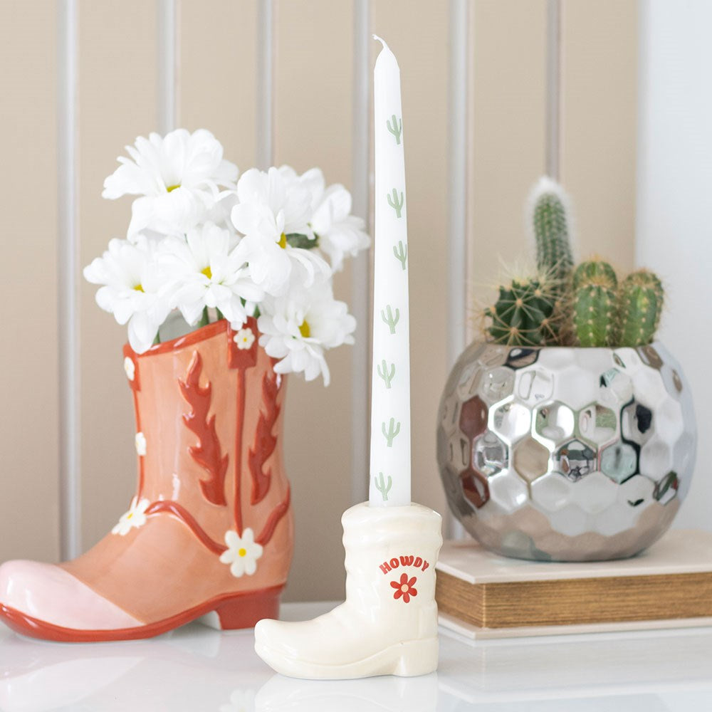 Cowboy Boot Candle Holder with Taper Candle