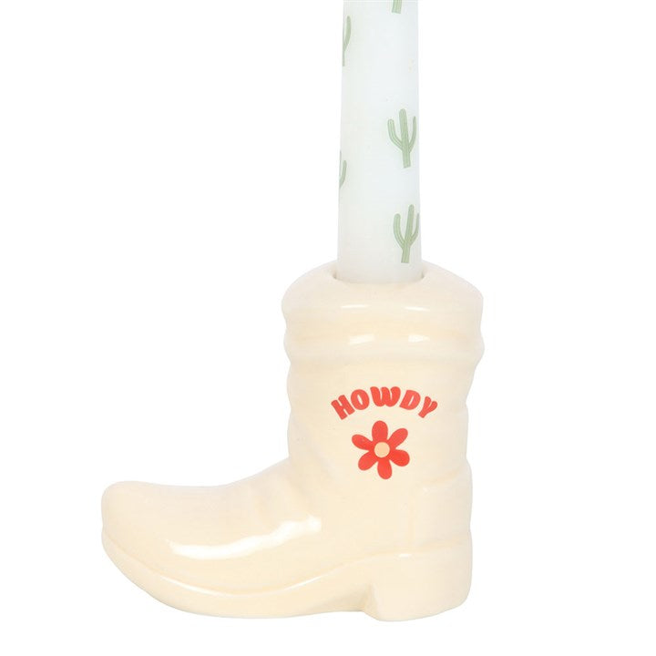 Cowboy Boot Candle Holder with Taper Candle